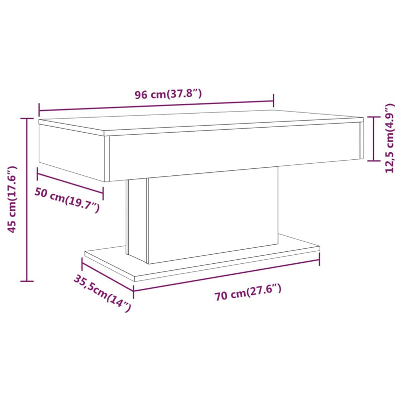 vidaXL füstös tölgy színű szerelt fa dohányzóasztal 96 x 50 x 45 cm