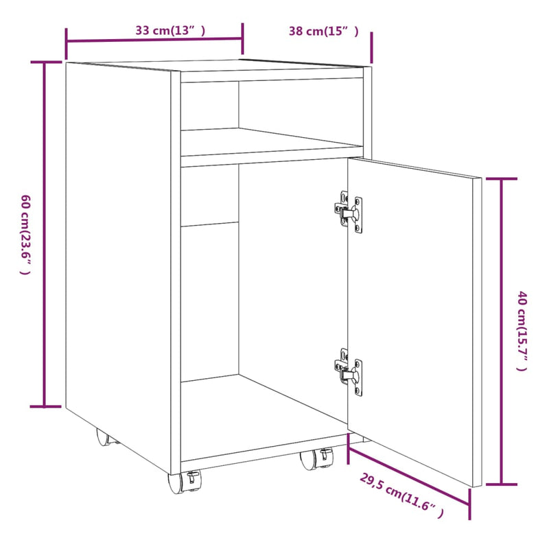 vidaXL szürke sonoma színű fa kisszekrény kerekekkel 33 x 38 x 60 cm