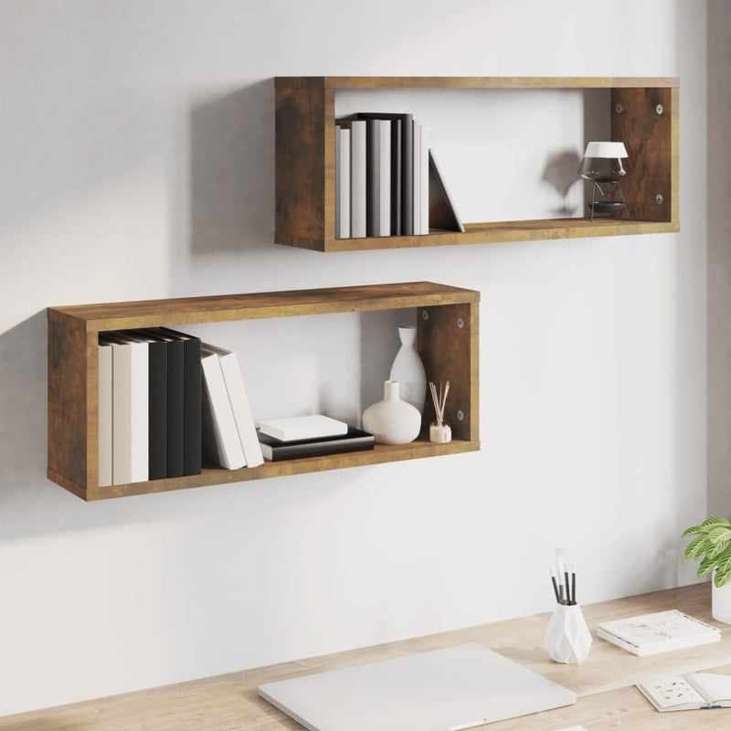 vidaXL 2 db füstös tölgy színű szerelt fa fali kockapolc 60x15x23 cm