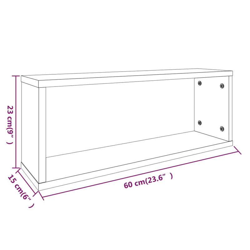 vidaXL 2 db füstös tölgy színű szerelt fa fali kockapolc 60x15x23 cm