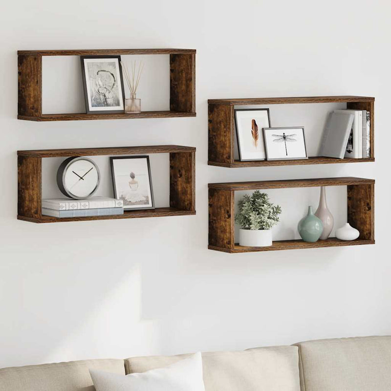 vidaXL 4 db füstös tölgy színű szerelt fa fali kockapolc 60x15x23 cm