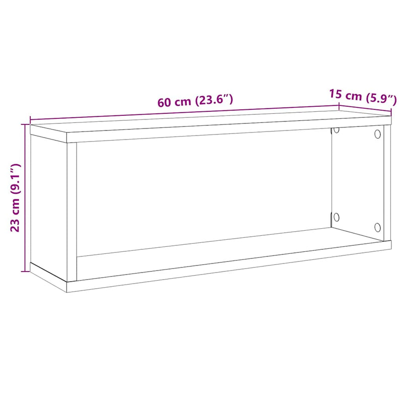 vidaXL 4 db füstös tölgy színű szerelt fa fali kockapolc 60x15x23 cm