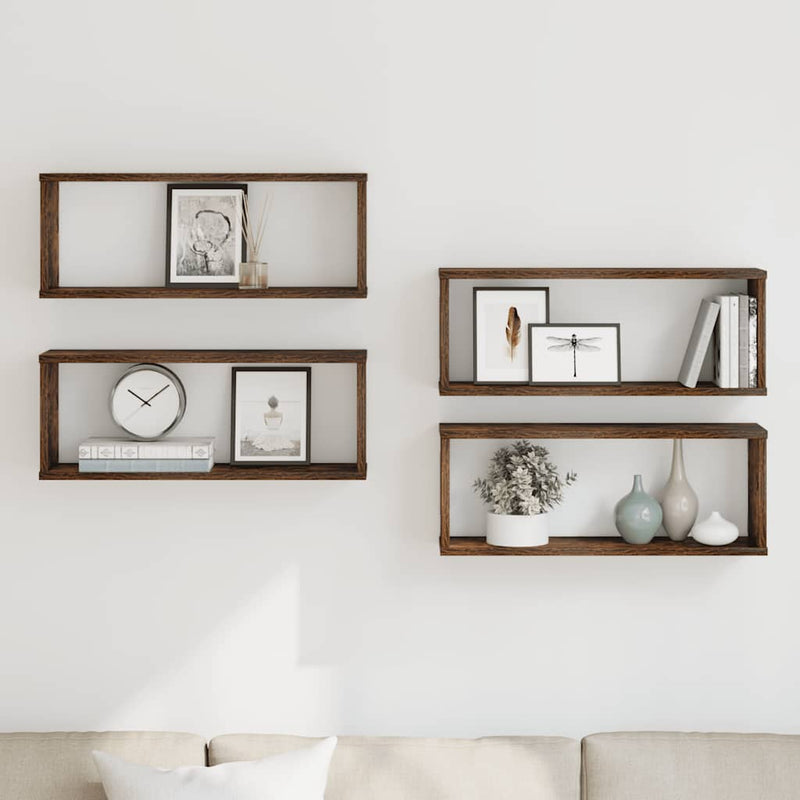 vidaXL 4 db füstös tölgy színű szerelt fa fali kockapolc 60x15x23 cm