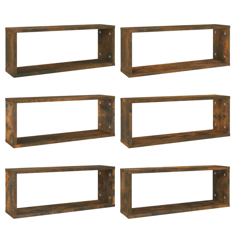 vidaXL 6 db füstös tölgy színű szerelt fa fali kockapolc 60x15x23 cm