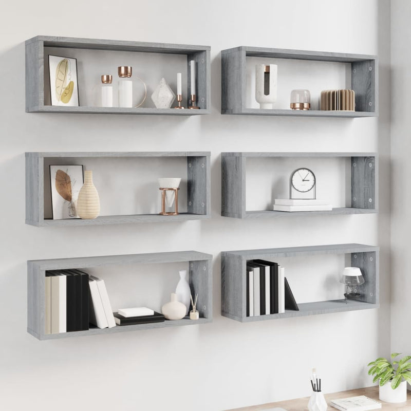 vidaXL 6 db szürke sonoma színű szerelt fa fali kockapolc 60x15x23 cm