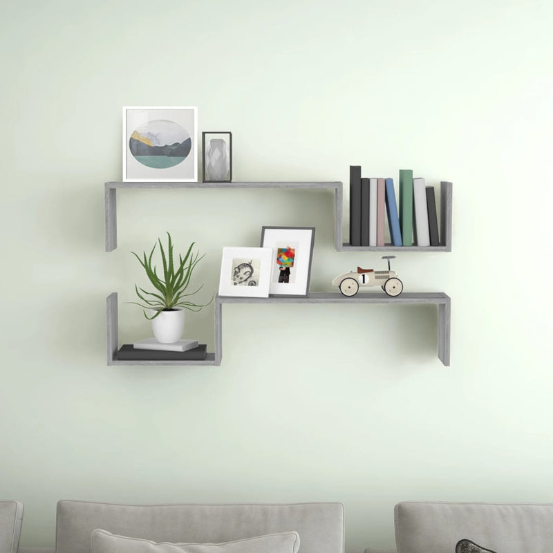 vidaXL 2 db szürke sonoma színű szerelt fa fali polc 100 x 15 x 20 cm