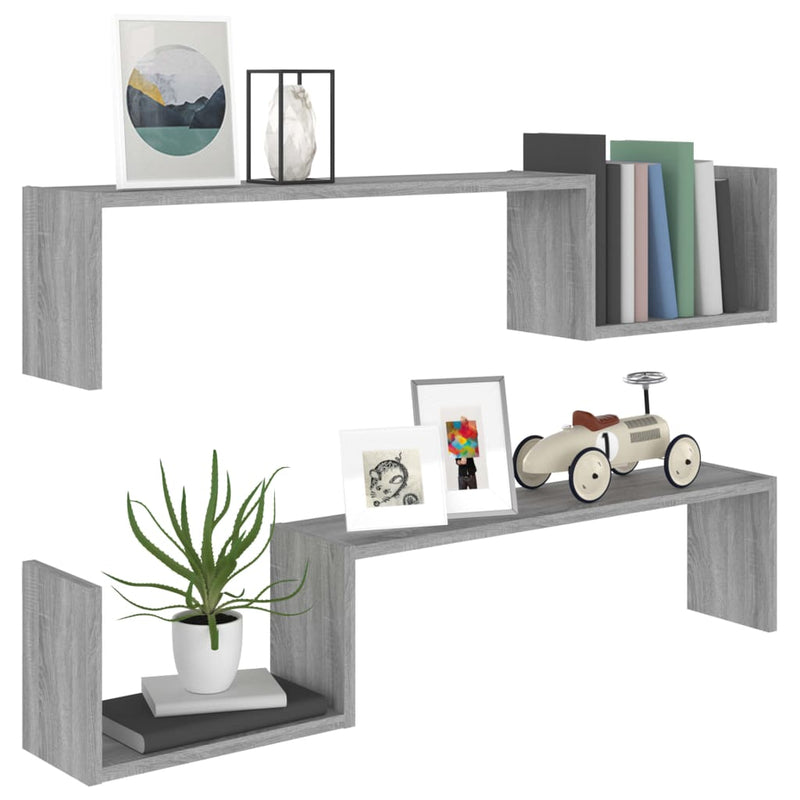 vidaXL 2 db szürke sonoma színű szerelt fa fali polc 100 x 15 x 20 cm