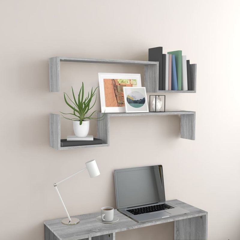 vidaXL 2 db szürke sonoma színű szerelt fa fali polc 100 x 15 x 20 cm