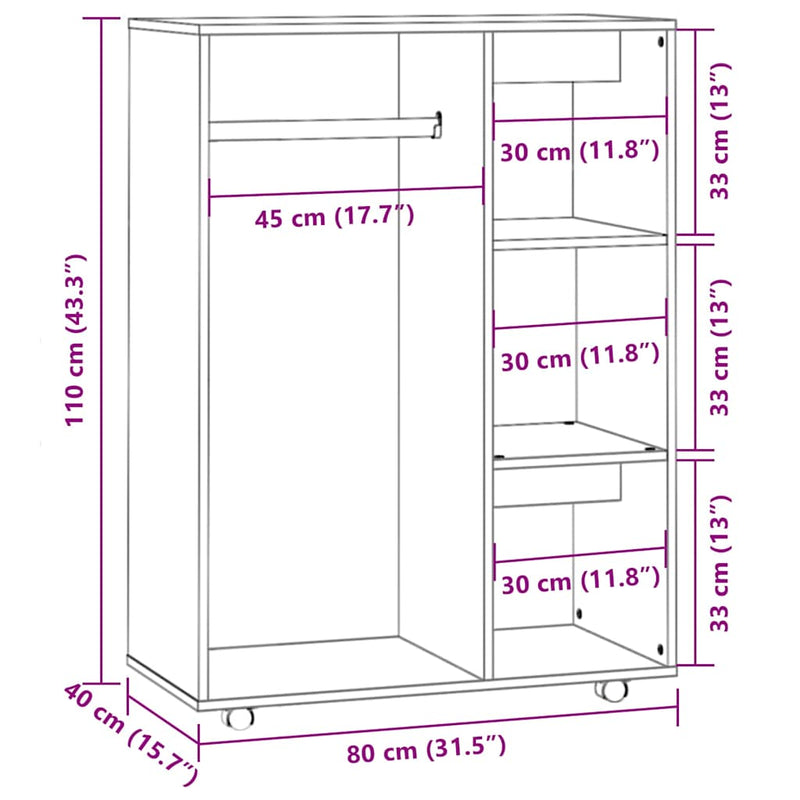 vidaXL szürke sonoma színű szerelt fa ruhásszekrény 80 x 40 x 110 cm