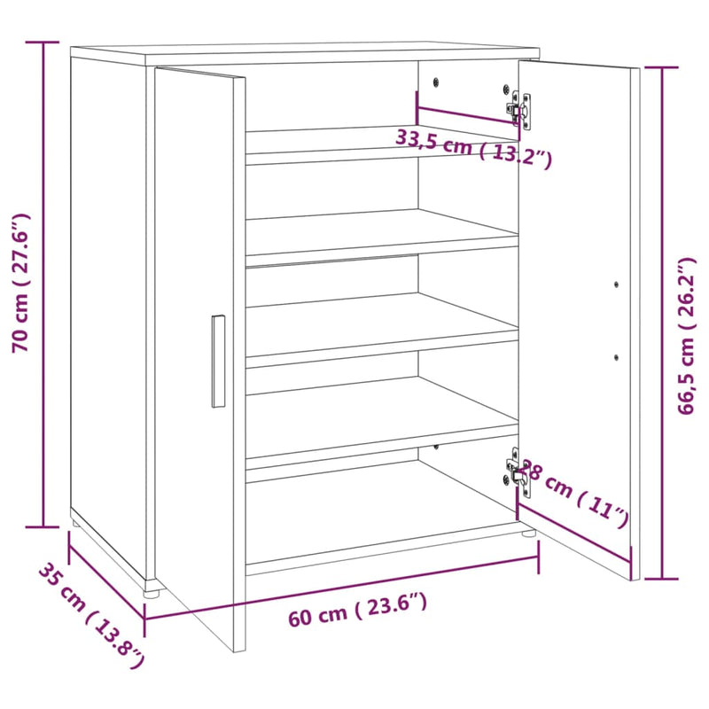 vidaXL barna tölgyszínű szerelt fa cipősszekrény 60 x 35 x 70 cm