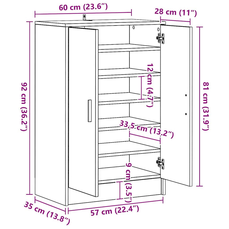 vidaXL szürke sonoma színű szerelt fa cipősszekrény 60 x 35 x 92 cm