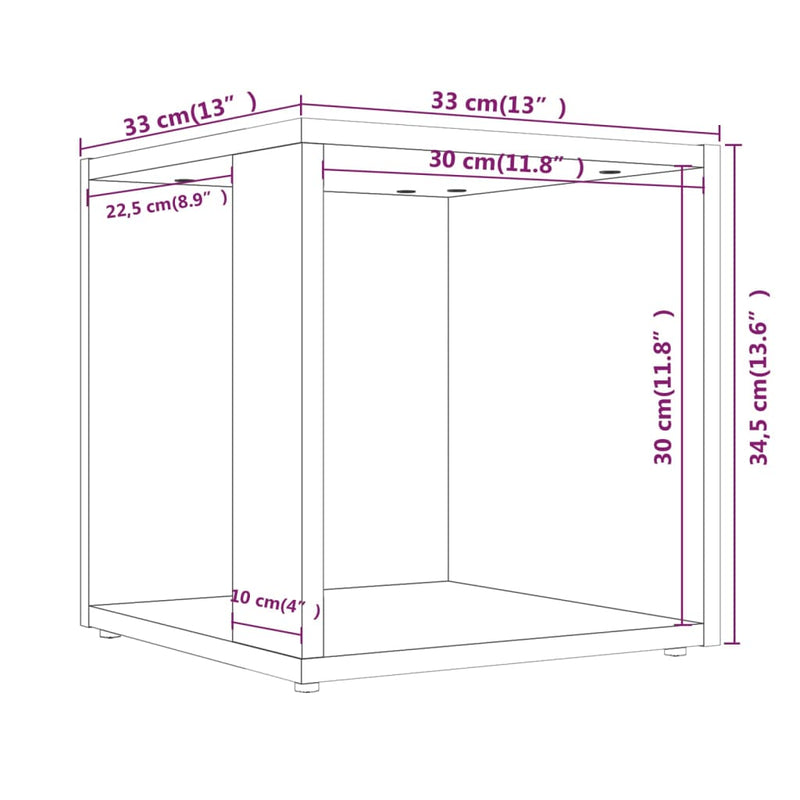 vidaXL szürke sonoma színű szerelt fa kisasztal 33x33x34,5 cm