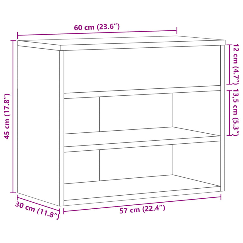 vidaXL szürke sonoma színű cipőtároló pad 60x30x45 cm