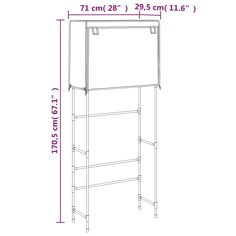 vidaXL 2 szintes fekete mosógép feletti tárolóállvány 71x29,5x170,5 cm