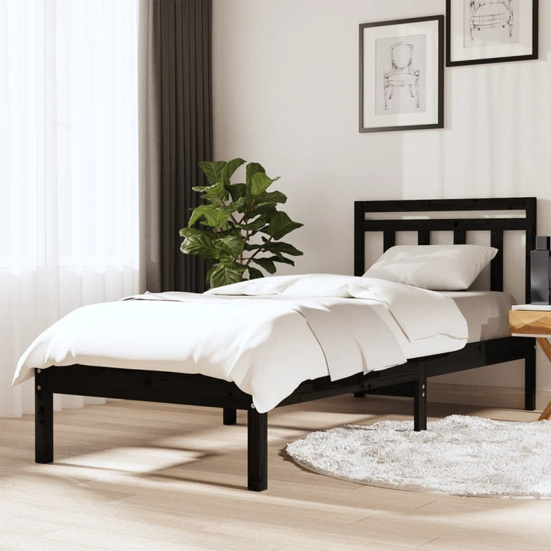 vidaXL fekete tömör fa ágykeret 75 x 190 cm (Small Single)