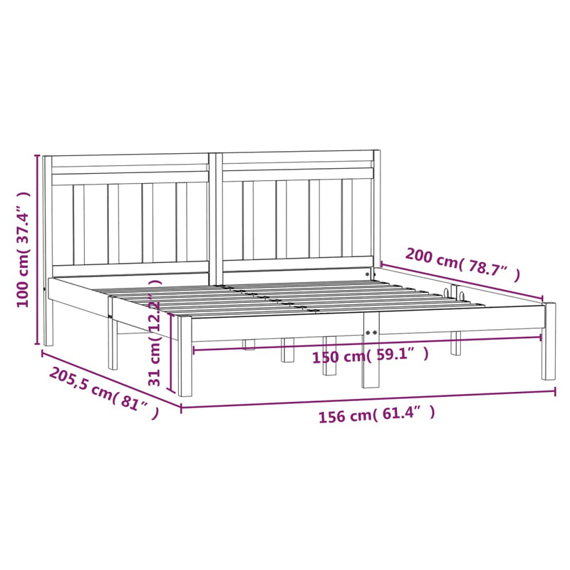 vidaXL tömör fa ágykeret 150 x 200 cm (King Size)