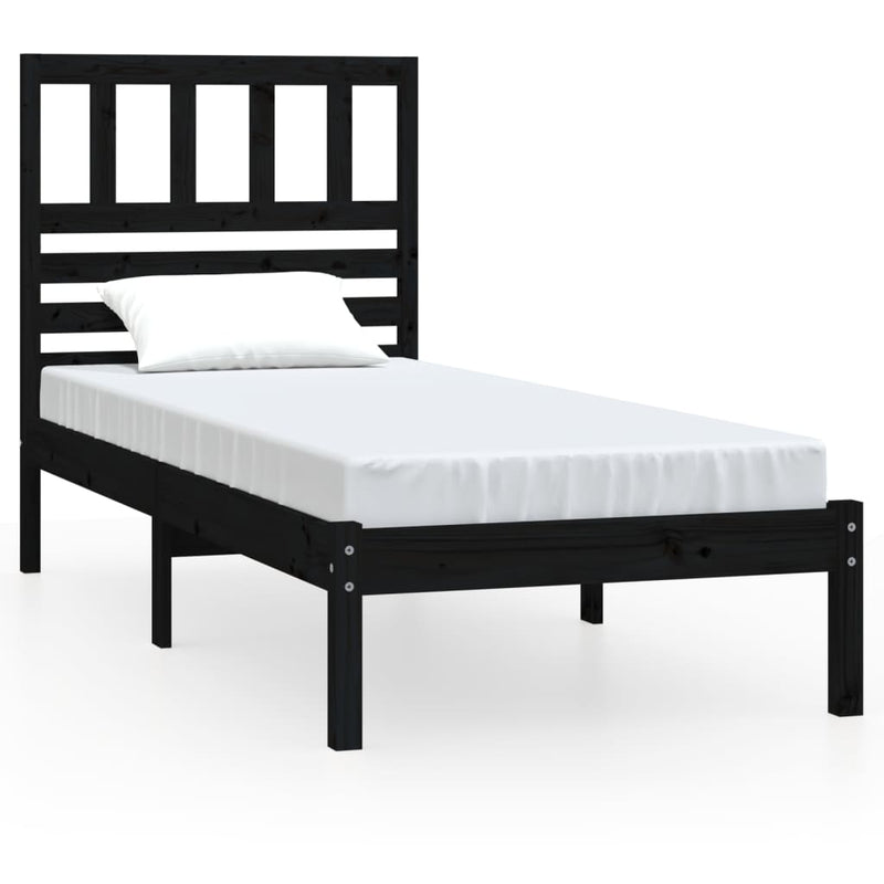 vidaXL fekete egyszemélyes tömör fenyőfa ágykeret 75 x 190 cm