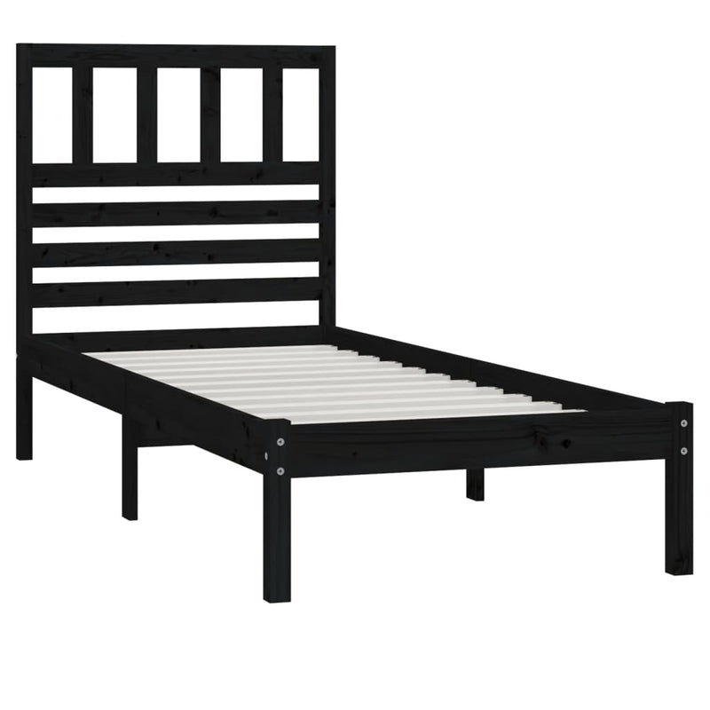 vidaXL fekete egyszemélyes tömör fenyőfa ágykeret 75 x 190 cm