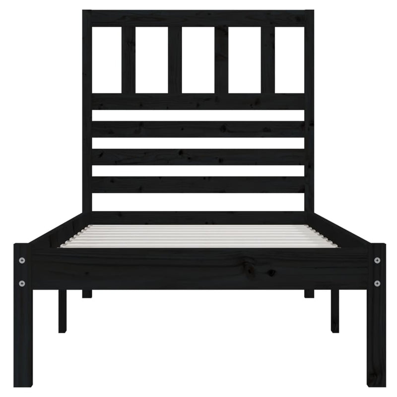 vidaXL fekete egyszemélyes tömör fenyőfa ágykeret 75 x 190 cm