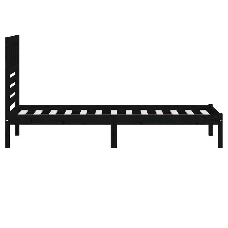 vidaXL fekete egyszemélyes tömör fenyőfa ágykeret 75 x 190 cm