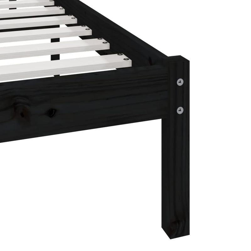 vidaXL fekete egyszemélyes tömör fenyőfa ágykeret 75 x 190 cm