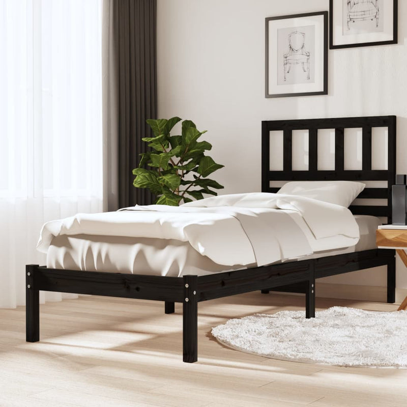 vidaXL fekete egyszemélyes tömör fenyőfa ágykeret 75 x 190 cm