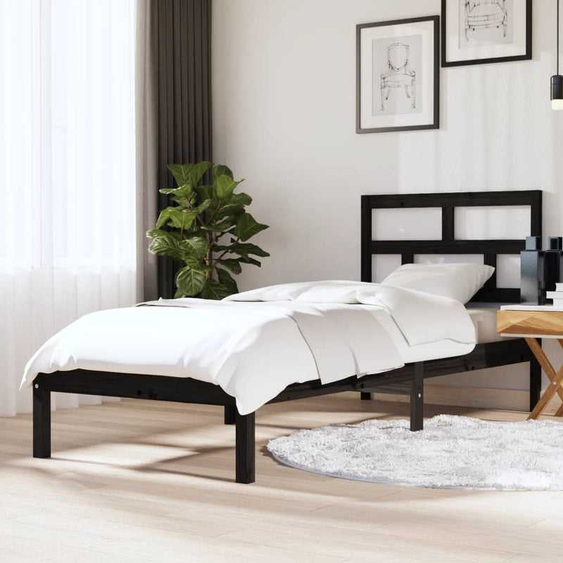 vidaXL fekete tömör fa ágykeret 75 x 190 cm (Small Single)