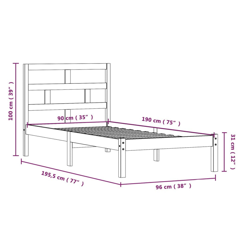vidaXL fehér tömör fa ágykeret 90 x 190 cm (Single)