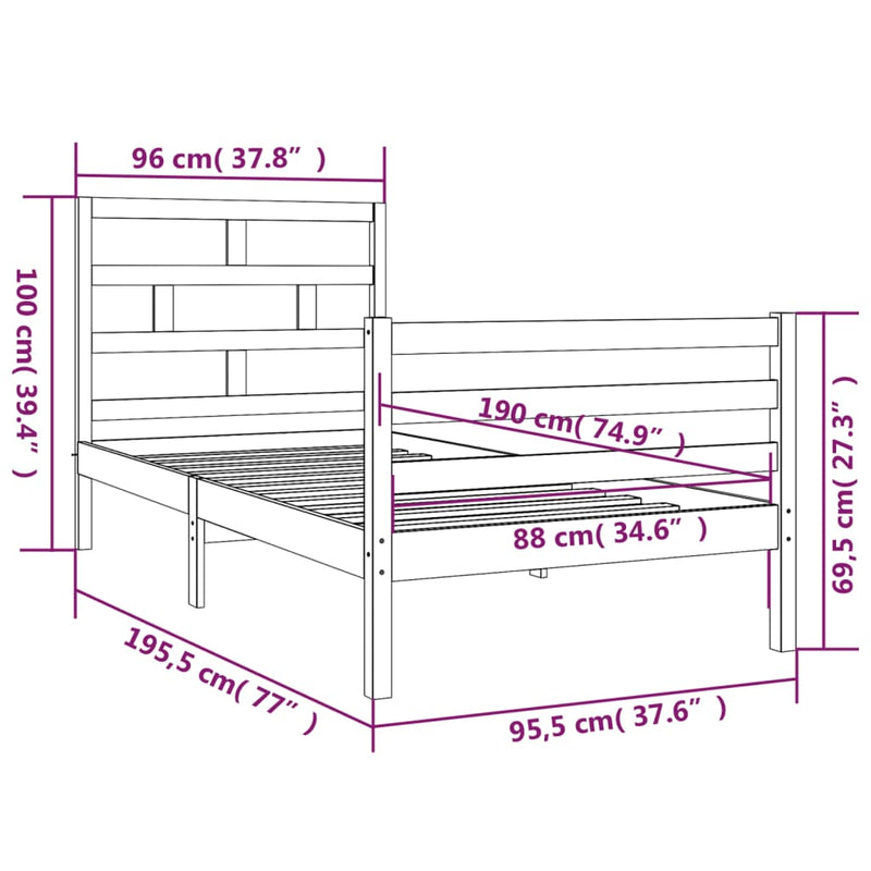 vidaXL fehér tömör fa ágykeret 90 x 190 cm (Single)