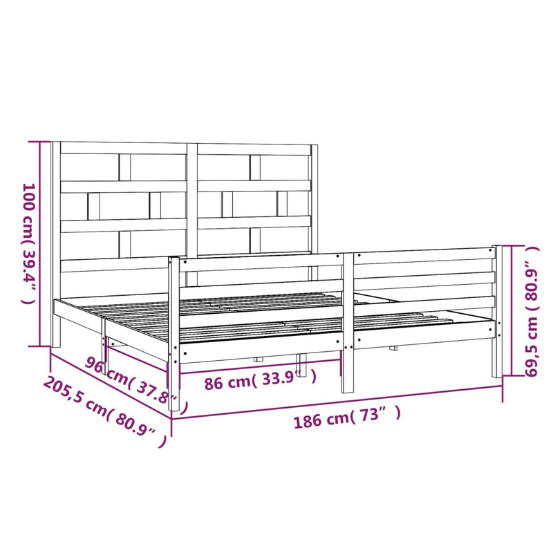 vidaXL Super King tömör fa ágykeret 180 x 200 cm