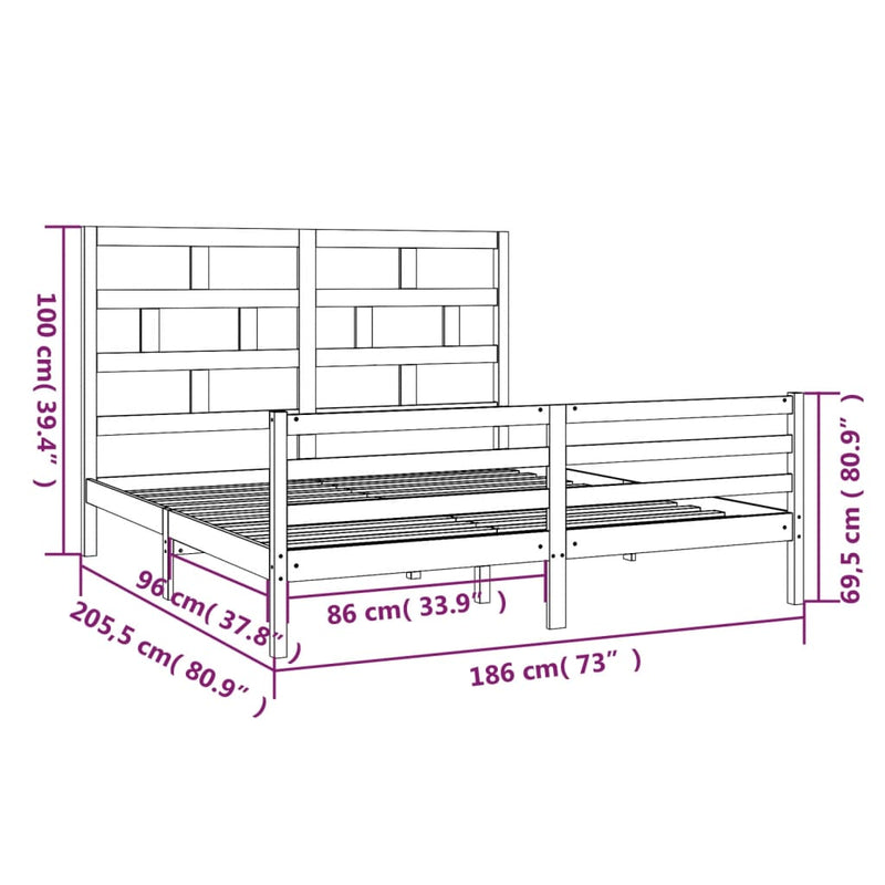 vidaXL Super King fehér tömör fa ágykeret 180 x 200 cm