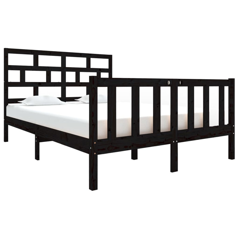vidaXL Double fekete tömör fenyőfa ágykeret 135 x 190 cm