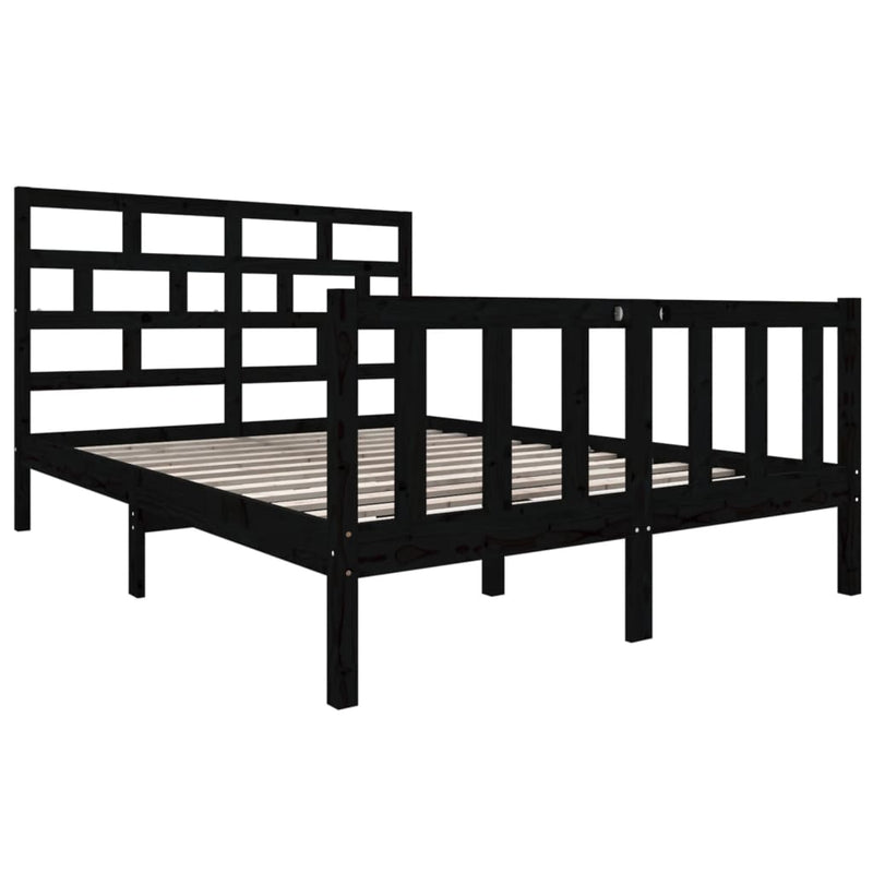vidaXL Double fekete tömör fenyőfa ágykeret 135 x 190 cm