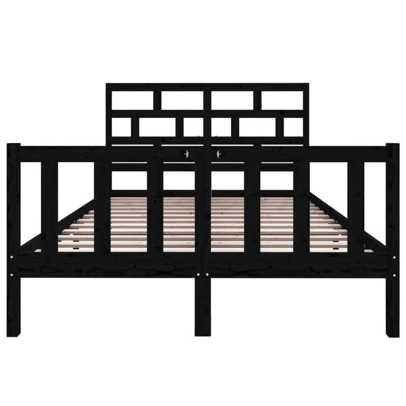 vidaXL Double fekete tömör fenyőfa ágykeret 135 x 190 cm