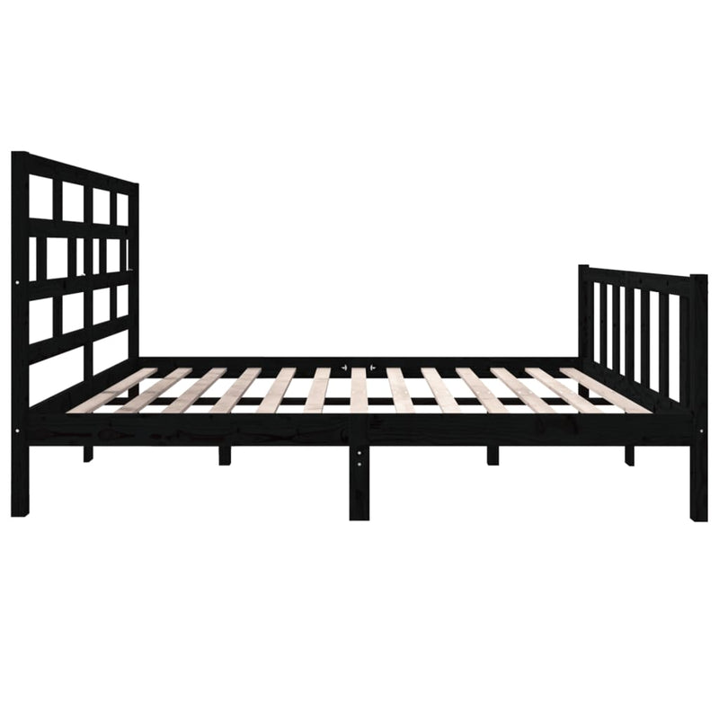 vidaXL Double fekete tömör fenyőfa ágykeret 135 x 190 cm
