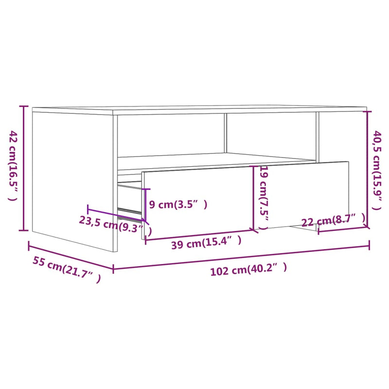 vidaXL sonoma tölgy színű szerelt fa dohányzóasztal 102 x 55 x 42 cm