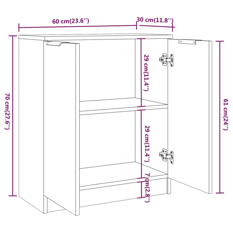 vidaXL betonszürke szerelt fa tálalóasztal 60 x 30 x 70 cm