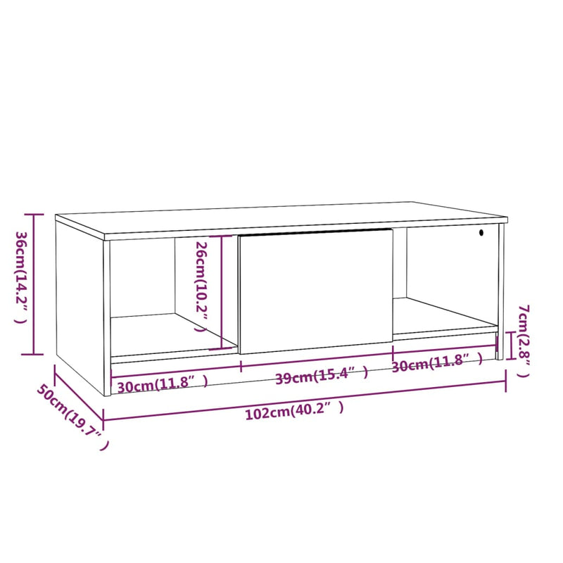 vidaXL fehér szerelt fa dohányzóasztal 102x50x36 cm