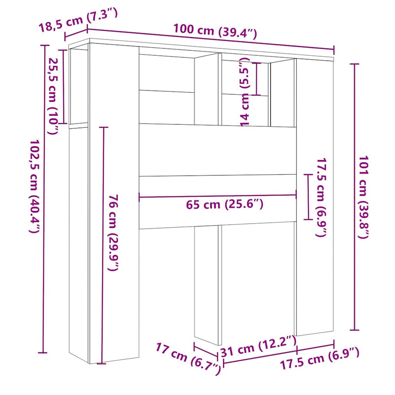 vidaXL betonszürke áthidaló szekrény 100 x 18,5 x 102,5 cm