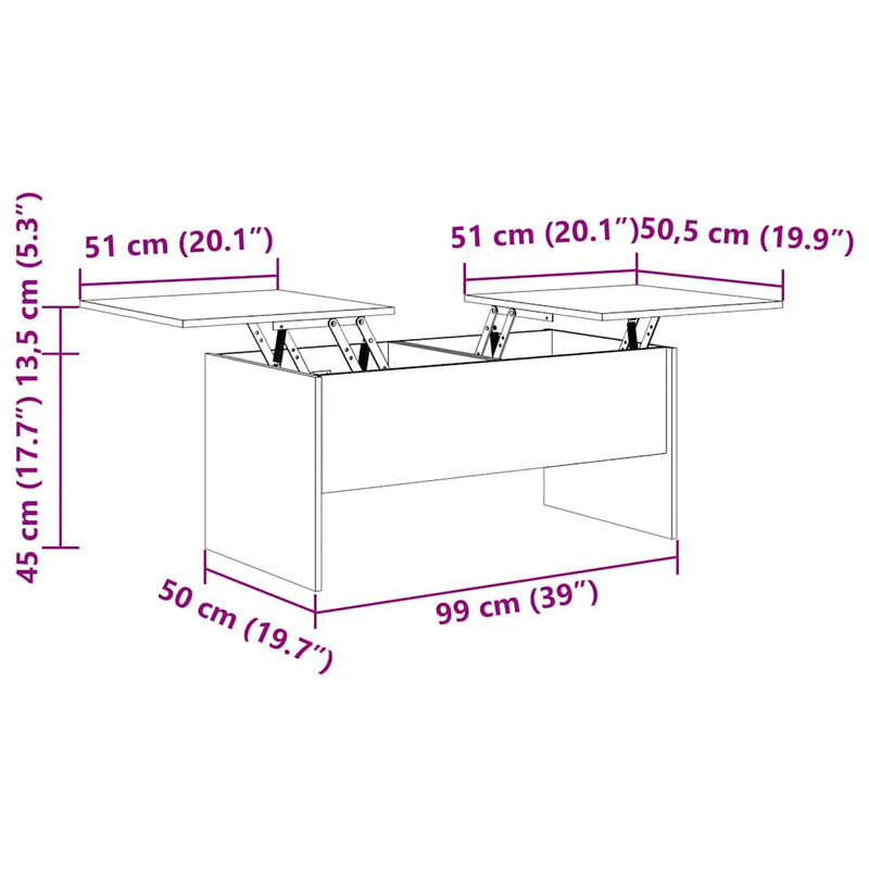 vidaXL fekete szerelt fa dohányzóasztal 102 x 50,5 x 46,5 cm