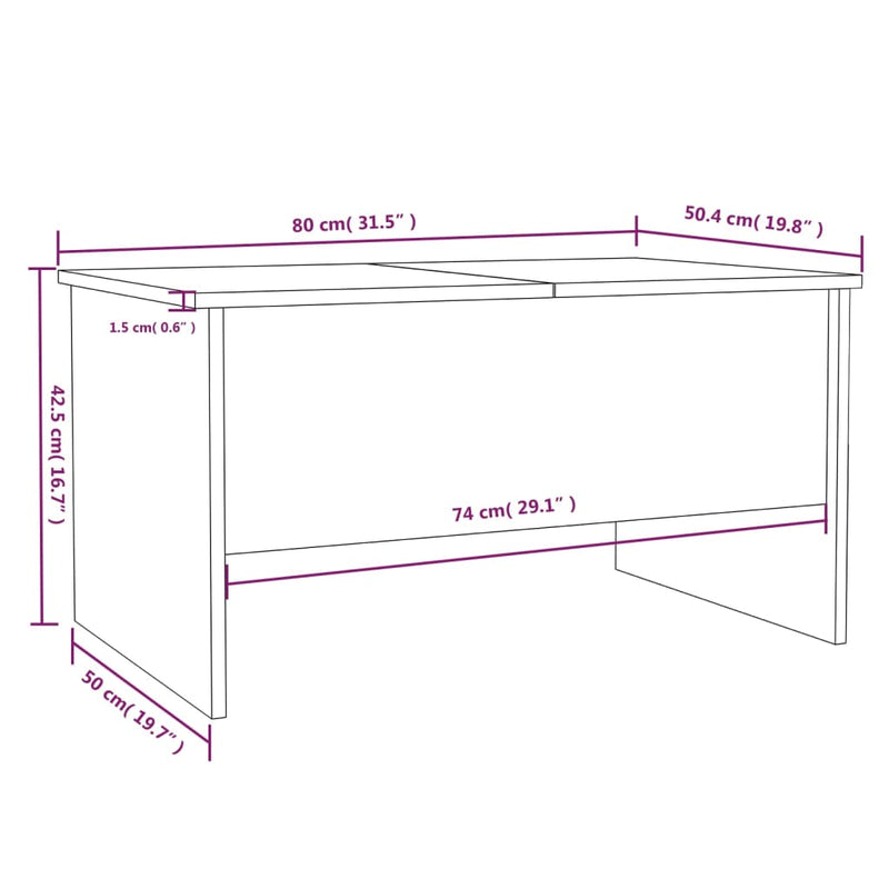 vidaXL betonszürke szerelt fa dohányzóasztal 80 x 50 x 42,5 cm