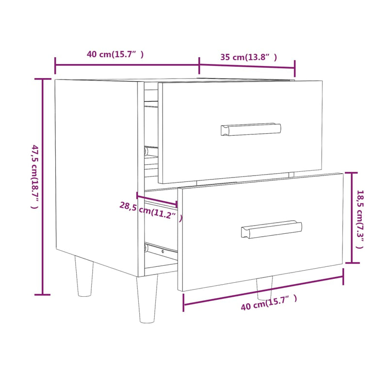 vidaXL 2 db betonszürke éjjeliszekrény 40 x 35 x 47,5 cm