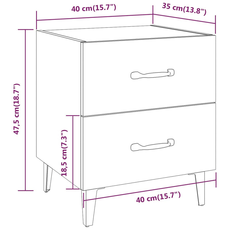 vidaXL 2 db fekete éjjeliszekrény 40 x 35 x 47,5 cm