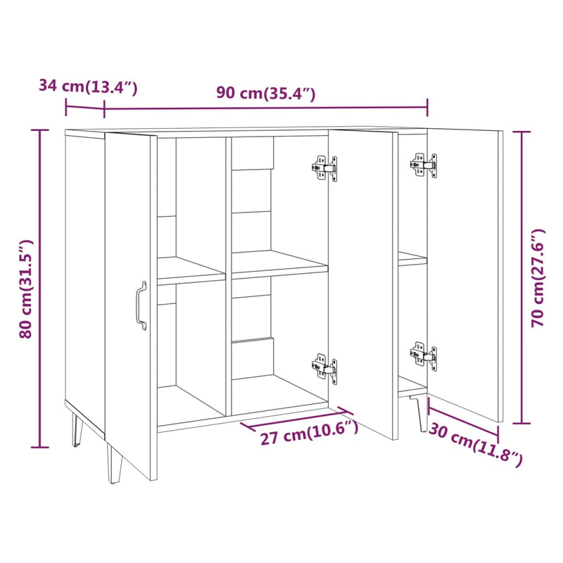 vidaXL betonszürke szerelt fa tálalószekrény 90 x 34 x 80 cm