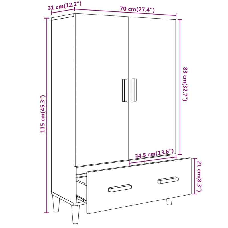 vidaXL fekete szerelt fa magasszekrény 70 x 31 x 115 cm