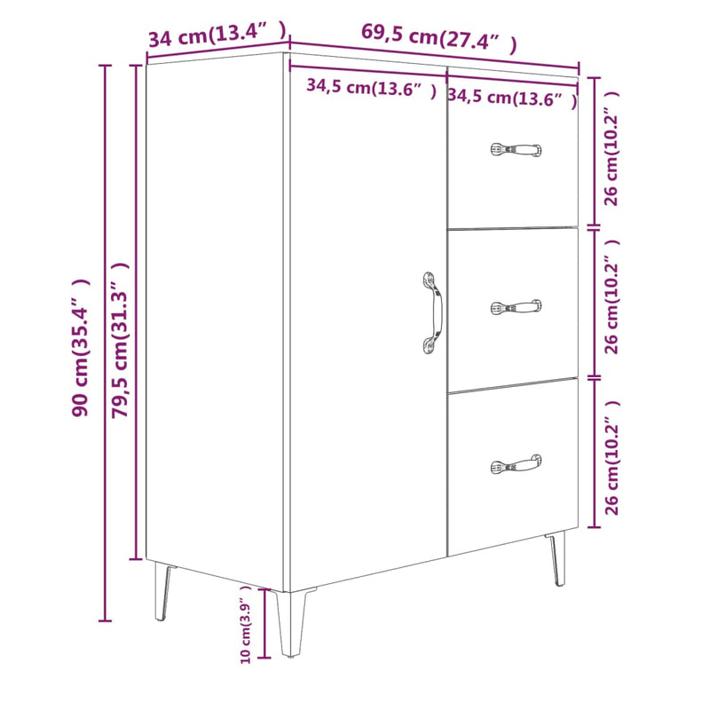 vidaXL barna tölgy színű szerelt fa tálalószekrény 69,5 x 34 x 90 cm