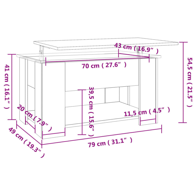 vidaXL szürke sonoma színű szerelt fa dohányzóasztal 79 x 49 x 41 cm