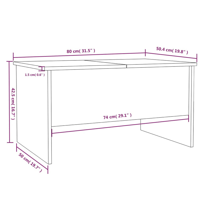 vidaXL szürke sonoma színű szerelt fa dohányzóasztal 80 x 50 x 42,5 cm