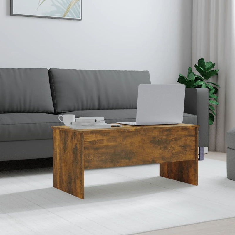 vidaXL füstös tölgy színű szerelt fa dohányzóasztal 102x50,5x46,5 cm