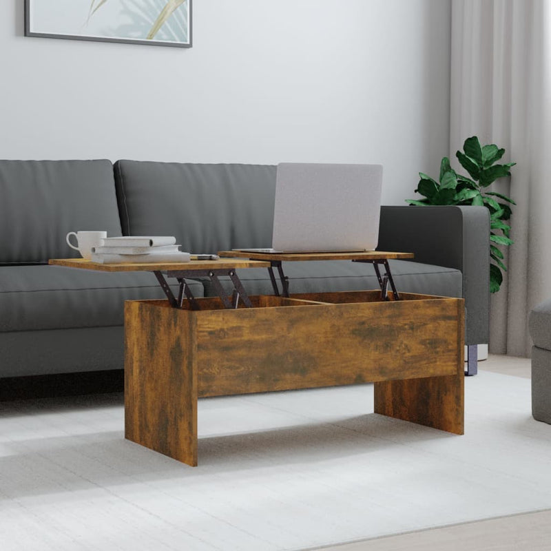 vidaXL füstös tölgy színű szerelt fa dohányzóasztal 102x50,5x46,5 cm